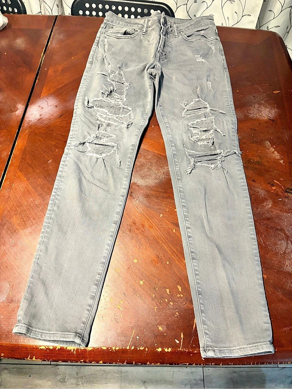 American Eagle Next Level Flex Distressed Skinny Jeans in Gray Waist 28x30